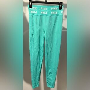 PINK Victoria's Secret  Teal Leggings with White Logo Waistband